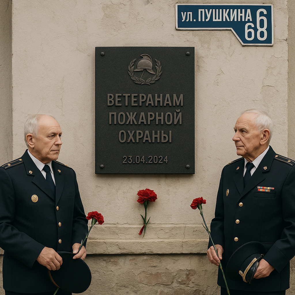Straight-on, close-up catalog photo of a memorial plaque at ул. Пушкина, 68, Chelyabinsk: the