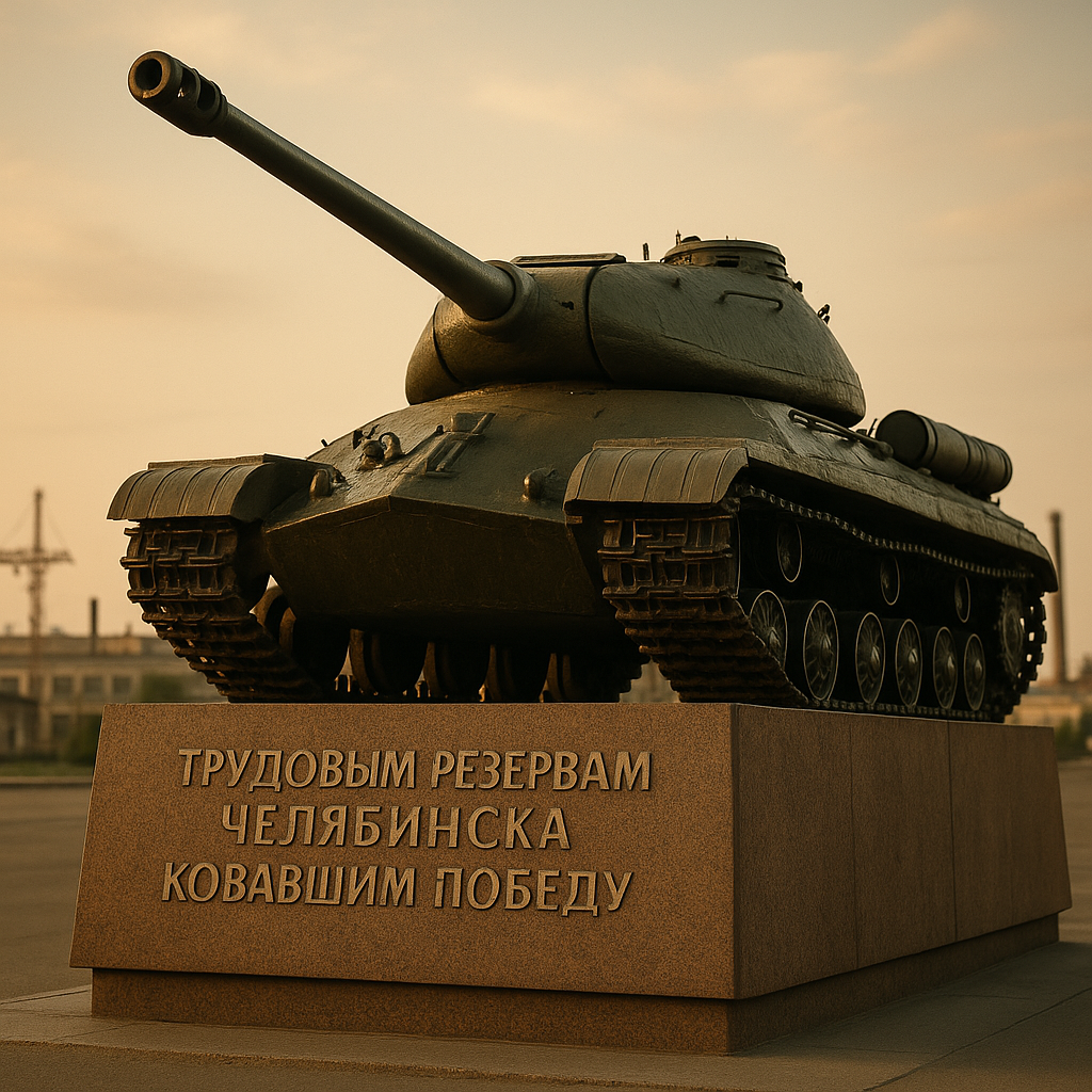 IS-3 tank mounted on a granite pedestal at Komsomolskaya Square in Chelyabinsk, shot at